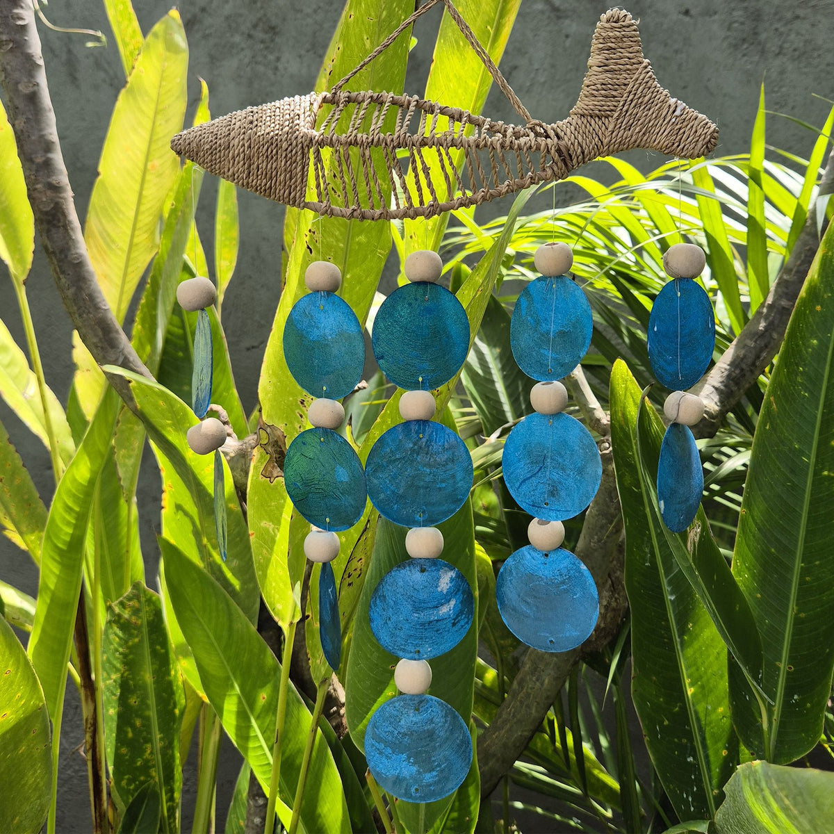 String Fish and Blue Capiz Drop