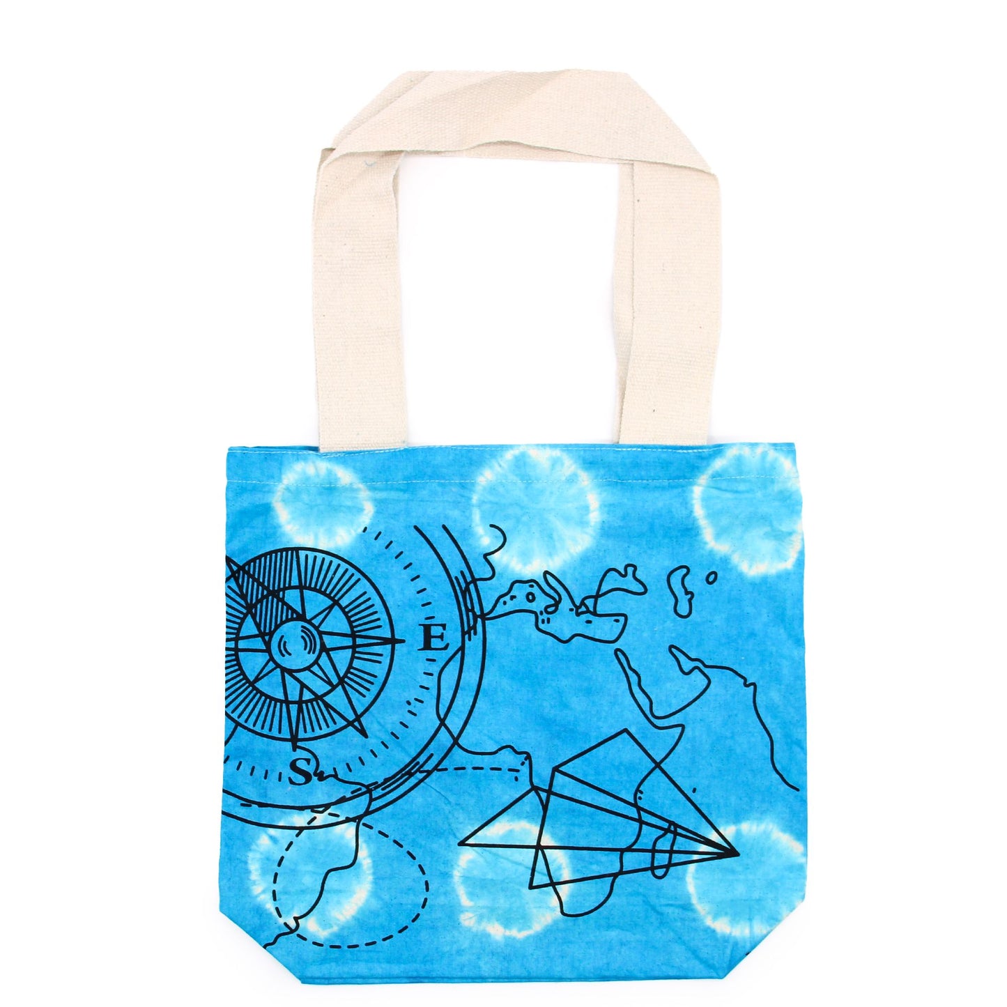Tie-Dye Cotton Bag (6oz) - 38x42x12cm - Compass - Blue - Natural Handle