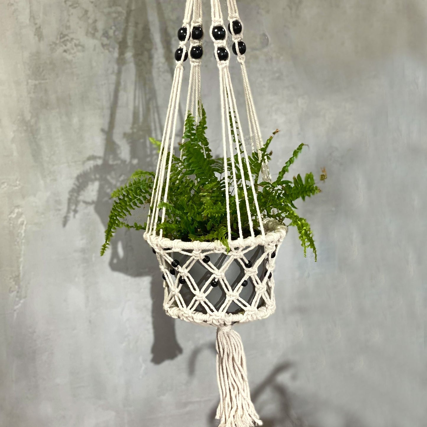Macrame Pot Holder - Large Single Beaded