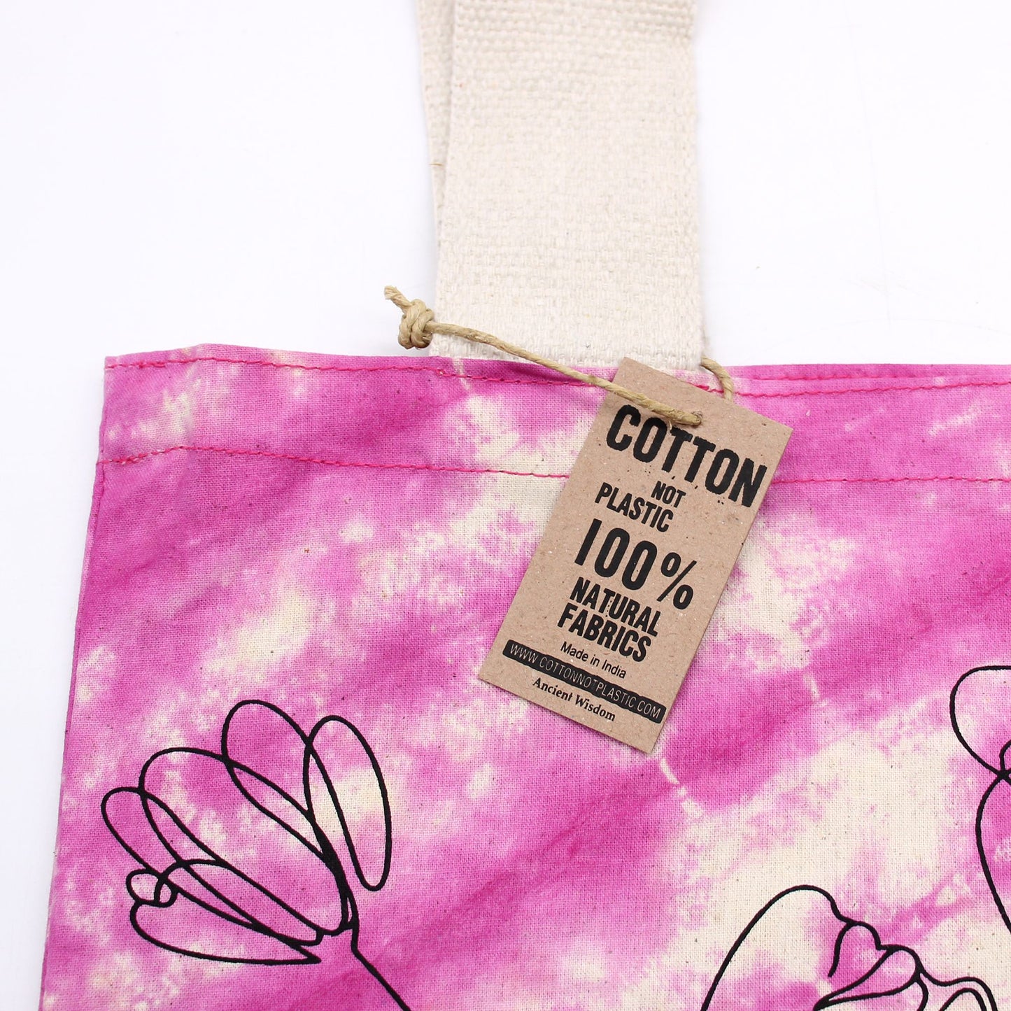 Tie-Dye Cotton Bag (6oz) - 38x42x12cm - Lotus Buddha - Multi Col - Natural Handle