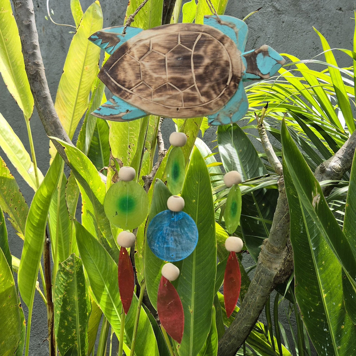 Aqua Turtle Carving and Capiz Drop