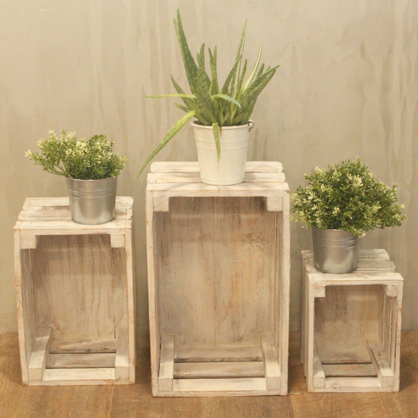 Wooden Storage Crates – White Wash (Set of 3)