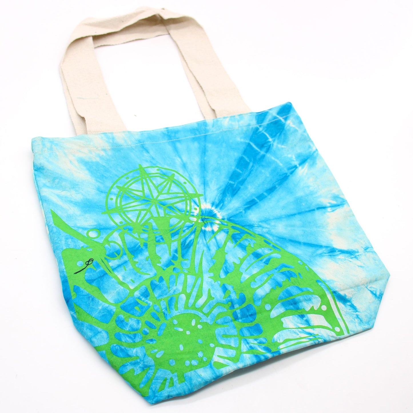 Tie-Dye Cotton Bag (6oz) - 38x42x12cm - Sea Shell - Blue/Green - Green Handle