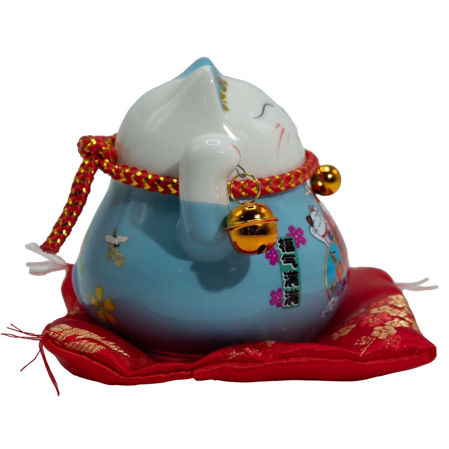 Ceramic Money Cat Moving Hand - Blue on Cushion