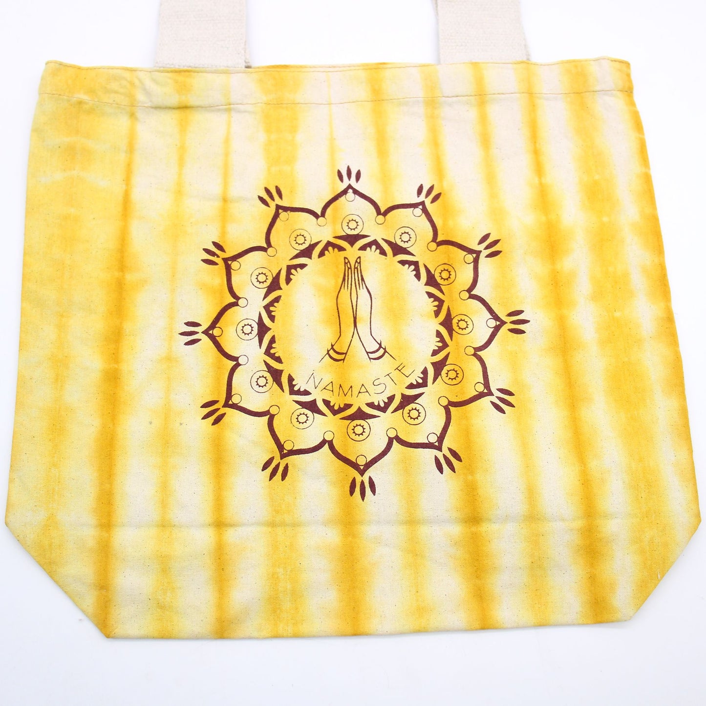 Tie-Dye Cotton Bag (6oz) - 38x42x12cm - Namaste Hands - Yellow - Natural Handle