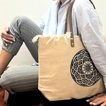Natural Tote Bags - Leather Handles