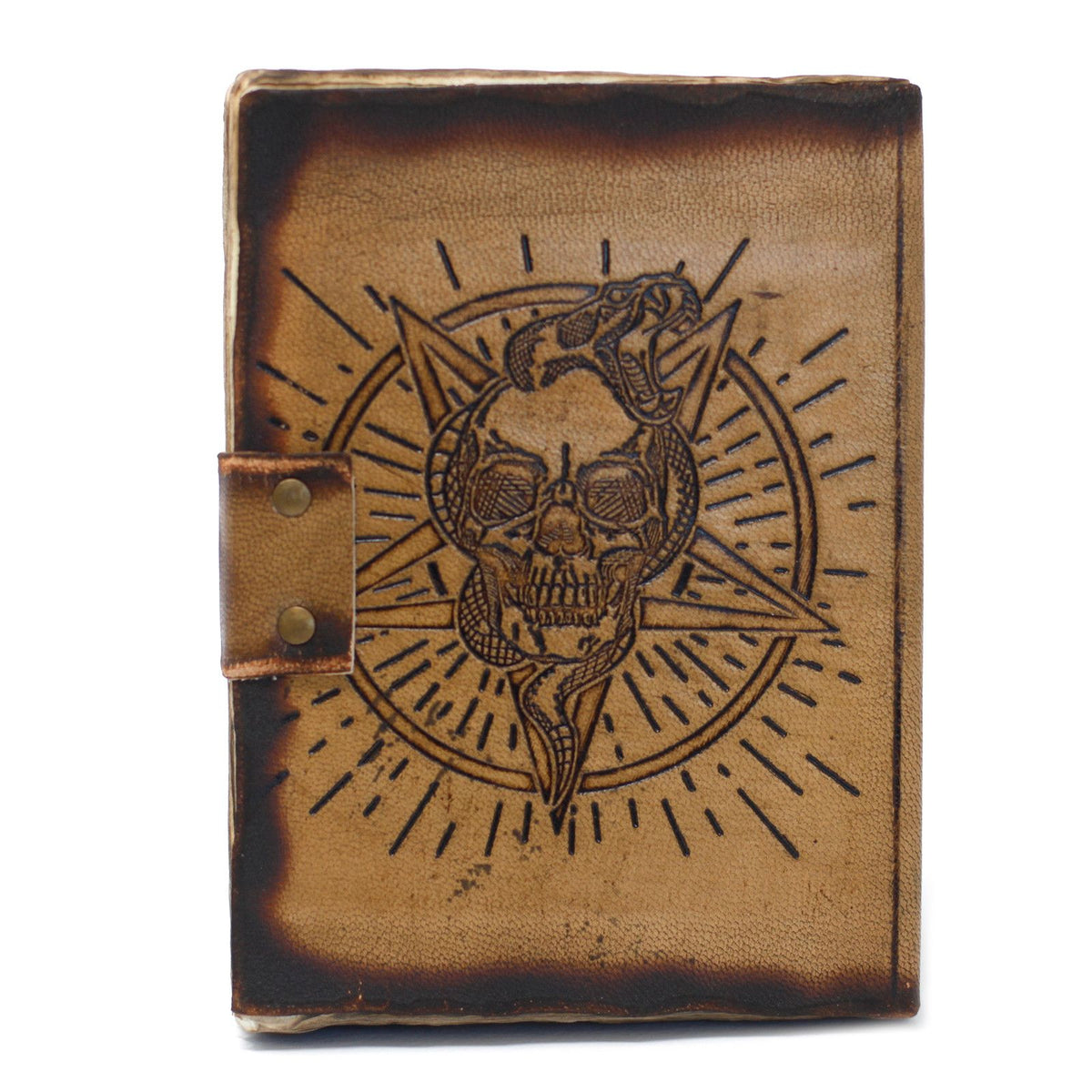 Leather Pentagon & Skull with Burns Detail Notebook (18x13cm)
