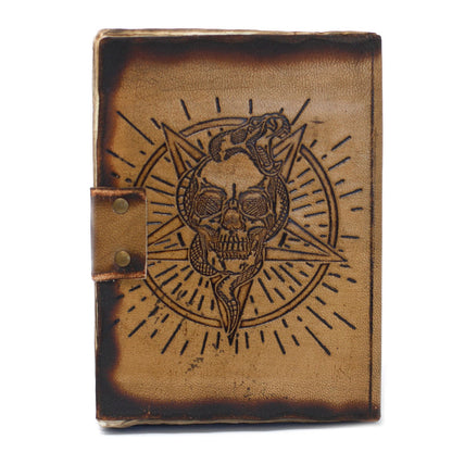Leather Pentagon & Skull with Burns Detail Notebook (18x13cm)