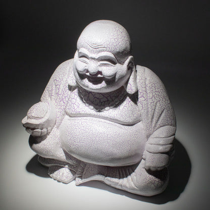 Laughing Buddha Lamp Lavender Crackle - Round Stand