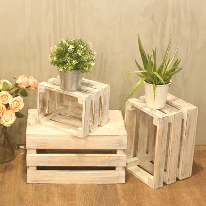 Wooden Storage Crates – White Wash (Set of 3)