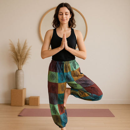 Nomad Sari - Mushroom Pants - Block Print Designs -Green Tones S/M