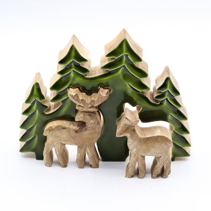 Lost in the Forrest - Two Dear in the Forrest 3D Wooden Decoration - 18x23cm