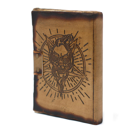 Leather Pentagon & Skull with Burns Detail Notebook (18x13cm)