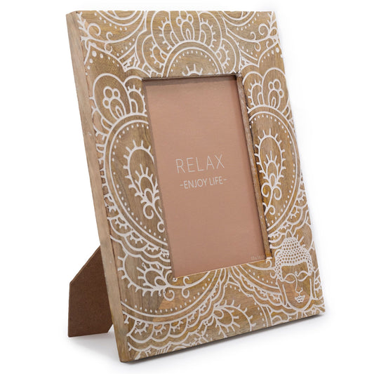 Large Mango Wood Picture Frame (for 13x18cm) 28x23x2cm - Buddha - White