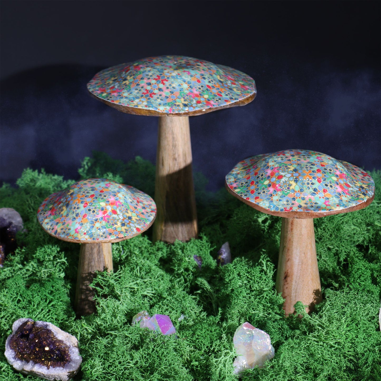 Small Enamelled Mushroom - 10cm - Mediterranean Tile Pattern