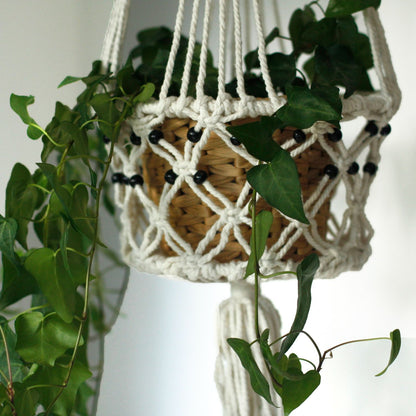 Macrame Pot Holder - Large Single Beaded