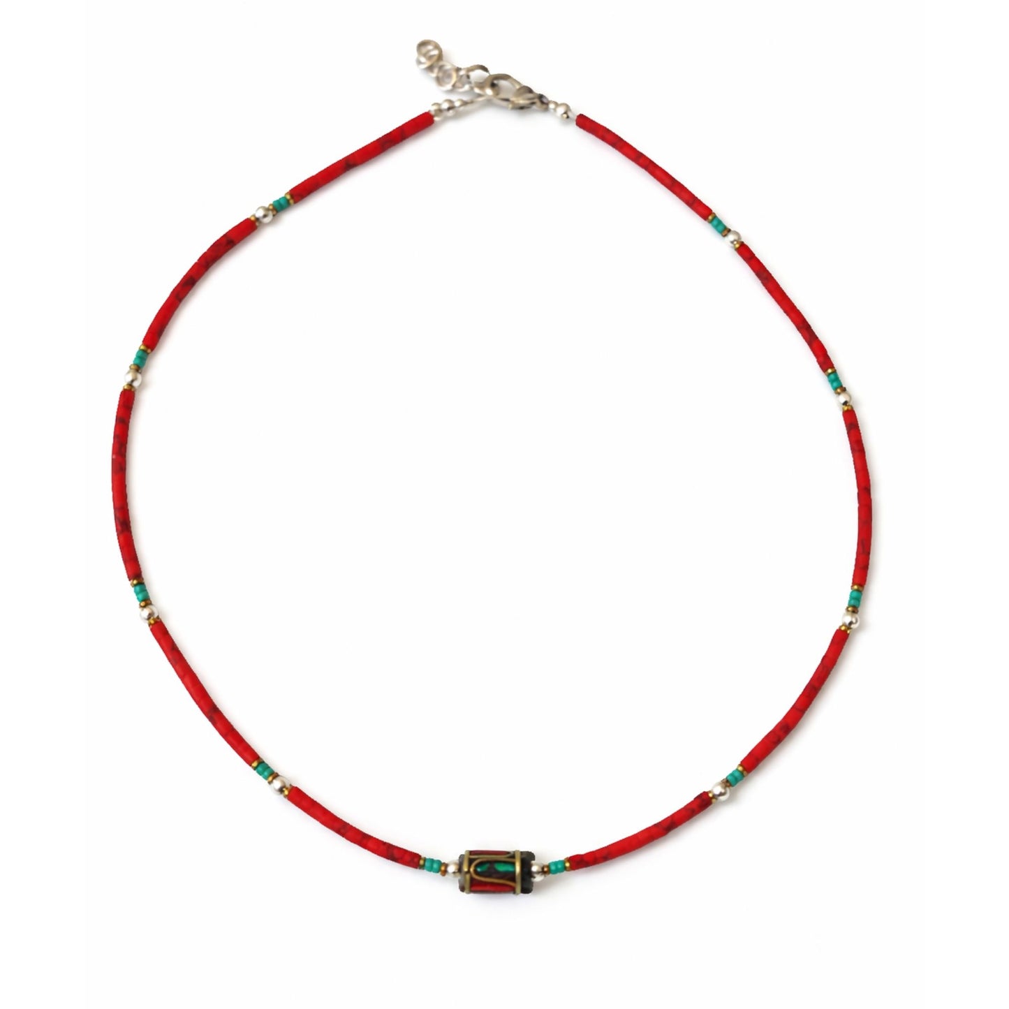 Nepalese Extra Fine Gem Necklace - Coral Tribal Bead