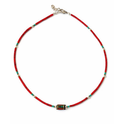 Nepalese Extra Fine Gem Necklace - Coral Tribal Bead
