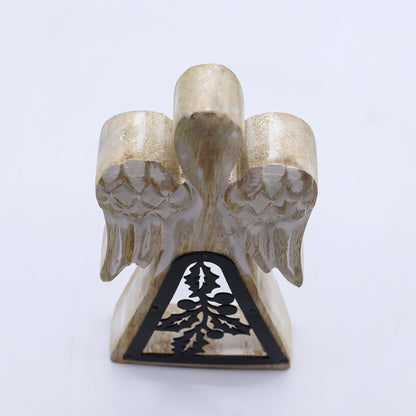 Mango Wood Angel - Whitewash with Iron Decor Cut Out