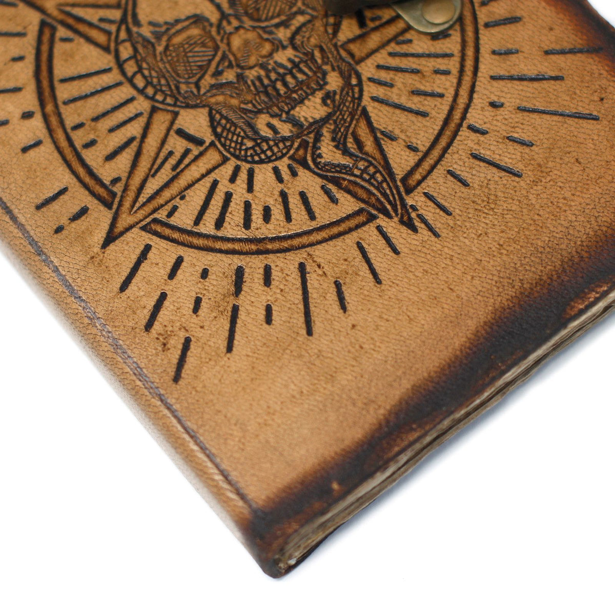 Leather Pentagon & Skull with Burns Detail Notebook (18x13cm)