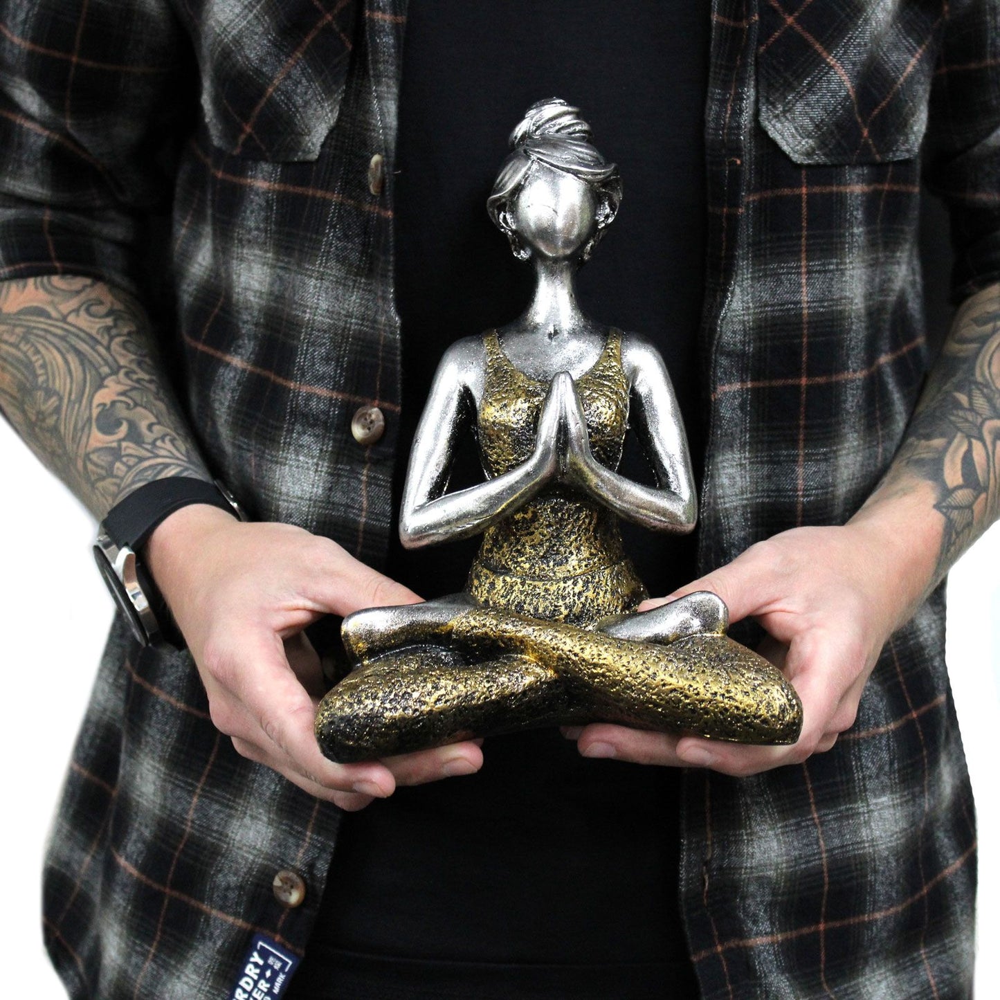 Yoga Lady Figure -  Bronze & Turquoise 24cm