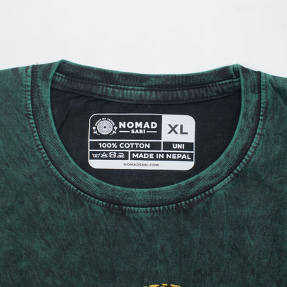 Nomad Sari Stonewashed Cotton T-Shirt - Tree of Life - Green - XL