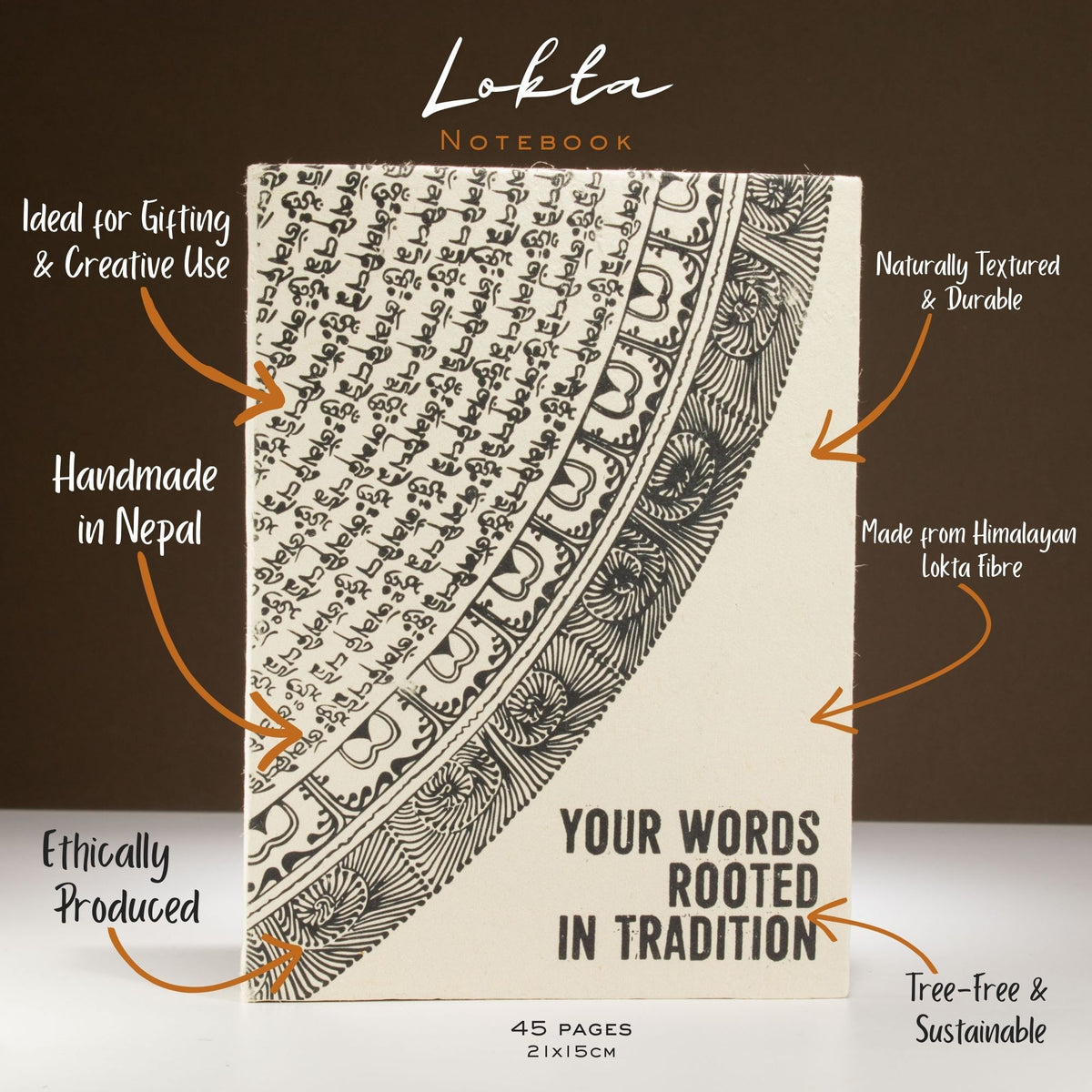 Lokta Inspiration Notebook – Your Words – Large (21x15cm) – 45 Leaves – Includes Bookmark