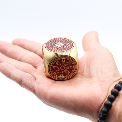 Feng Shui Fortune - Red & Brass Prosperity Cube - Flat