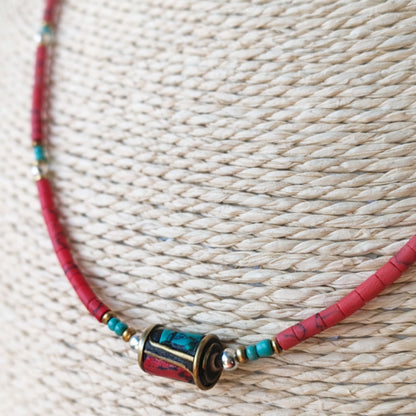 Nepalese Extra Fine Gem Necklace - Coral Tribal Bead