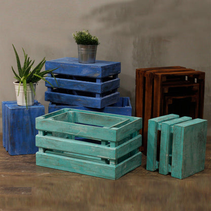 Wooden Storage Crates – Blue Wash (Set of 3)