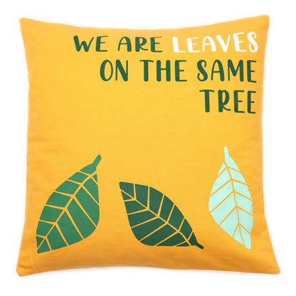 Printed Cotton Cushion Cover Set - We are Leaves - Yellow, Blue and Natural