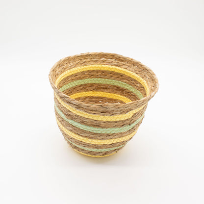 Seagrass & Straw Vase Shaped Baskets  - Natural Yellow & Green - Set of 3