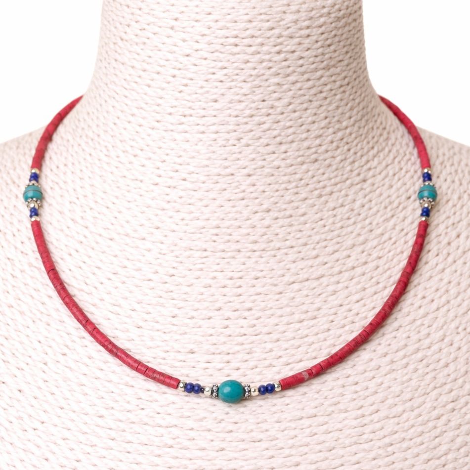 Nepalese Extra Fine Gem Necklace - Pink Coral & Turquoise Beads