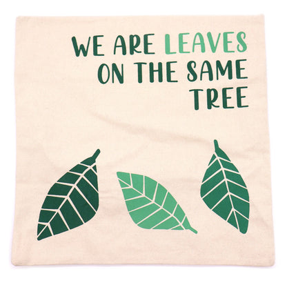 Printed Cotton Cushion Cover Set - We are Leaves - Yellow, Blue and Natural