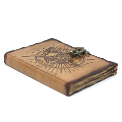 Leather Pentagon & Skull with Burns Detail Notebook (18x13cm)