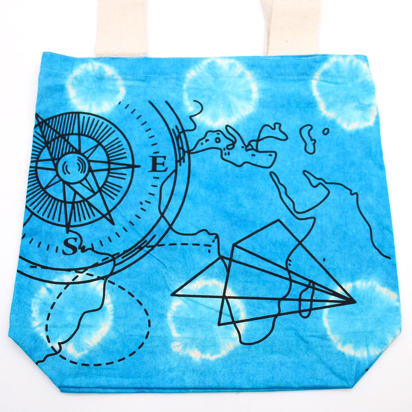 Tie-Dye Cotton Bag (6oz) - 38x42x12cm - Compass - Blue - Natural Handle