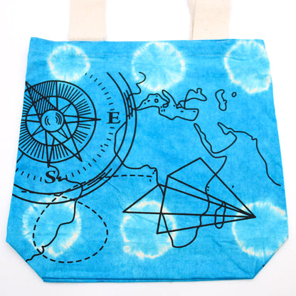 Tie-Dye Cotton Bag (6oz) - 38x42x12cm - Compass - Blue - Natural Handle