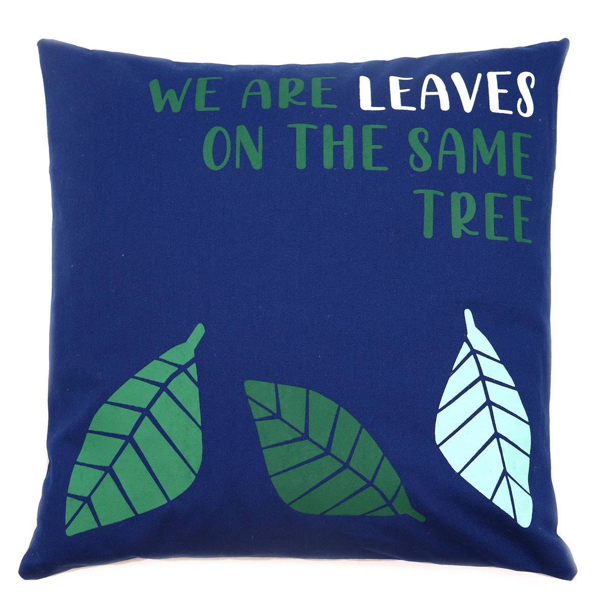 Printed Cotton Cushion Cover Set - We are Leaves - Yellow, Blue and Natural