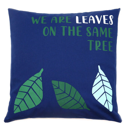 Printed Cotton Cushion Cover Set - We are Leaves - Yellow, Blue and Natural
