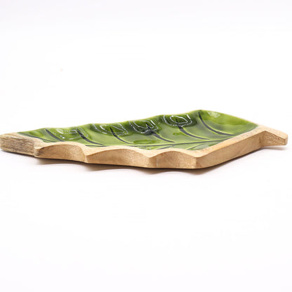 Lost in the Forrest - Enamel Leaf Wooden Bowl - 33x17cm