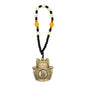 Decorative keychain with a cat-shaped pendant and beaded chain on a white background