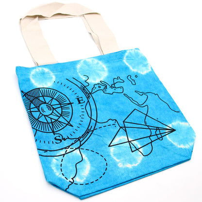 Tie-Dye Cotton Bag (6oz) - 38x42x12cm - Compass - Blue - Natural Handle