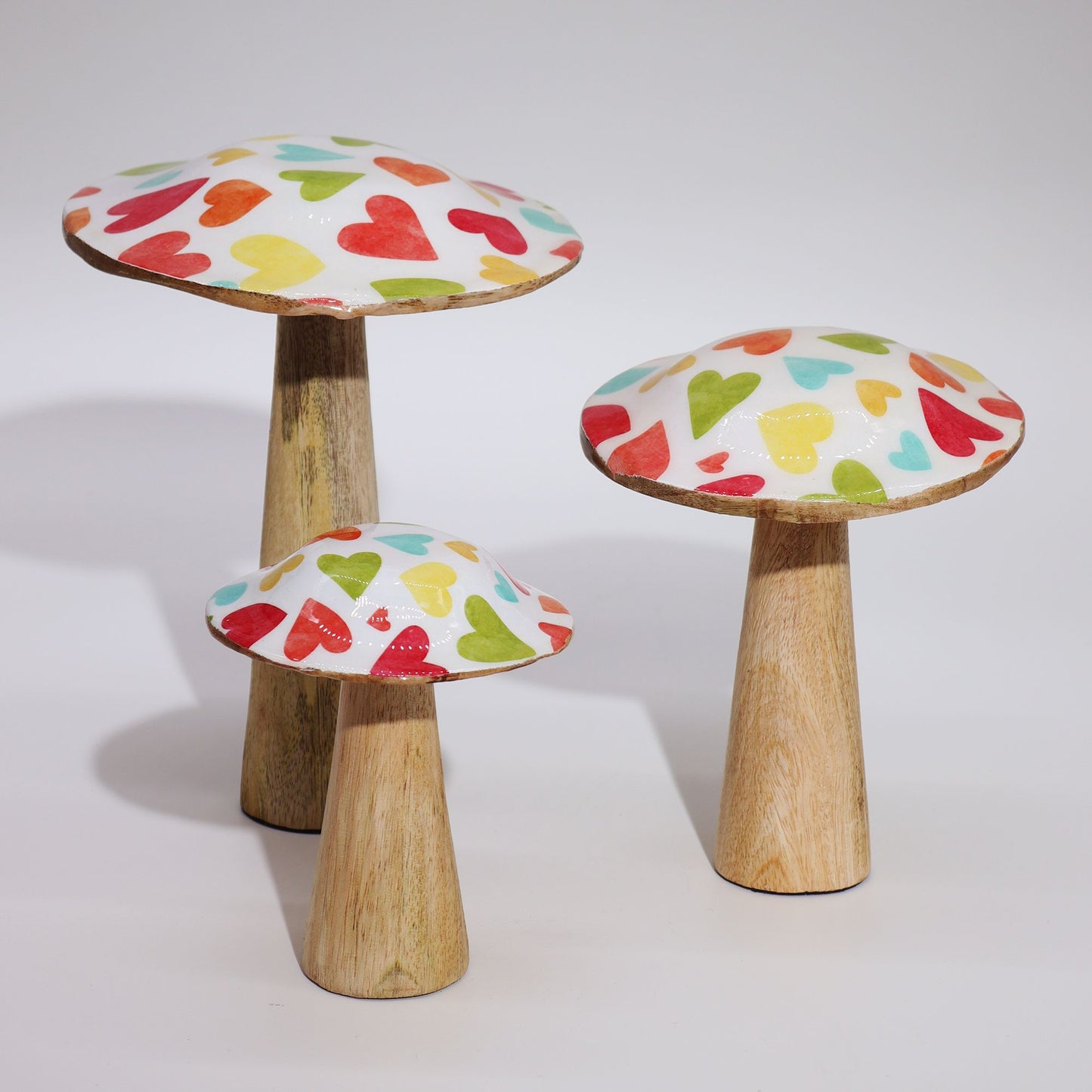 Large Enamelled Mushroom - 20cm - Pastel Hearts
