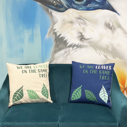 Printed Cotton Cushion Cover Set - We are Leaves - Yellow, Blue and Natural