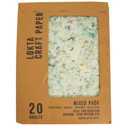 A4 - Lokta Craft Paper (20 sheet pack) - Mixed Pack  (Green Cotton - Marigold - Cornflower - Mixed Floral)