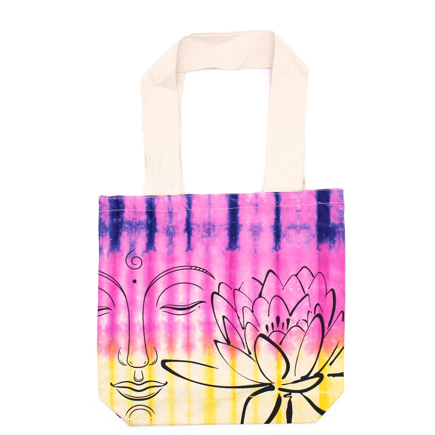 Tie-Dye Cotton Bag (6oz) - 38x42x12cm - Lotus Buddha - Multi Col - Natural Handle
