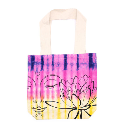 Tie-Dye Cotton Bag (6oz) - 38x42x12cm - Lotus Buddha - Multi Col - Natural Handle