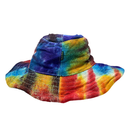 Patched and Wired Hemp & Cotton Boho Festival Hat - Tie-dye