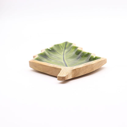 Lost in the Forrest - Enamel Leaf Wooden Bowl - 33x17cm