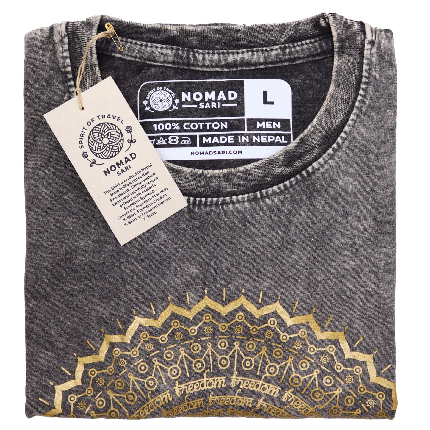 Nomad Sari Stonewashed Cotton T-Shirt – Mandala – Dark Grey – Large